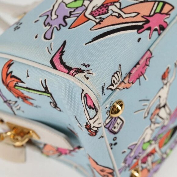 PRADA Hand Bag Canvas 2way Light Blue Gold Auth - Picture 8 of 15